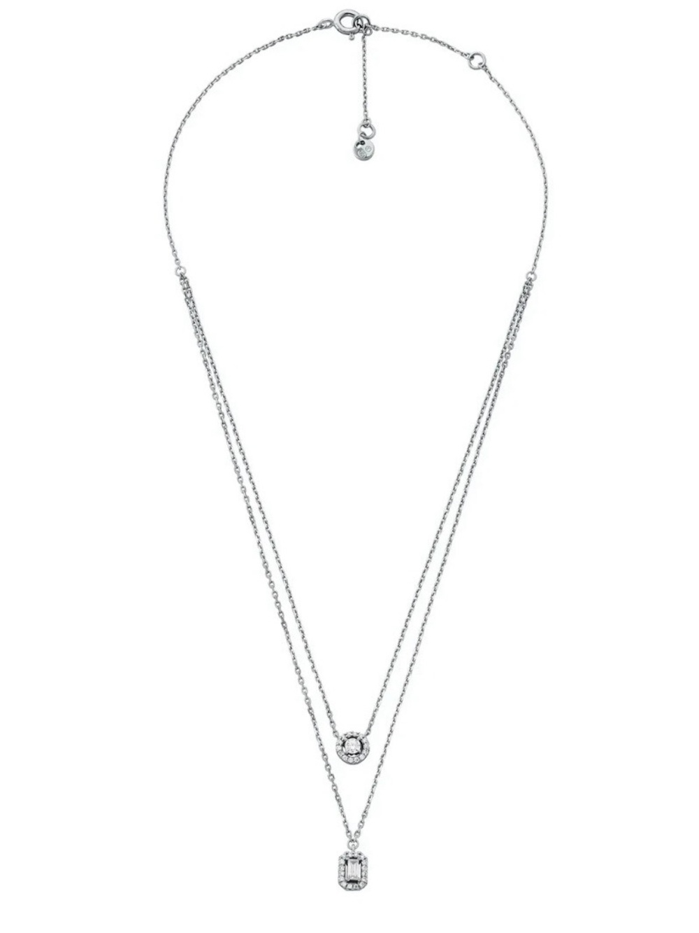Michael Kors Sterling Silver Double-Layer CZ Pendant Necklace - Silver
